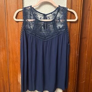Navy Blue Lace Sleeveless Top Tank